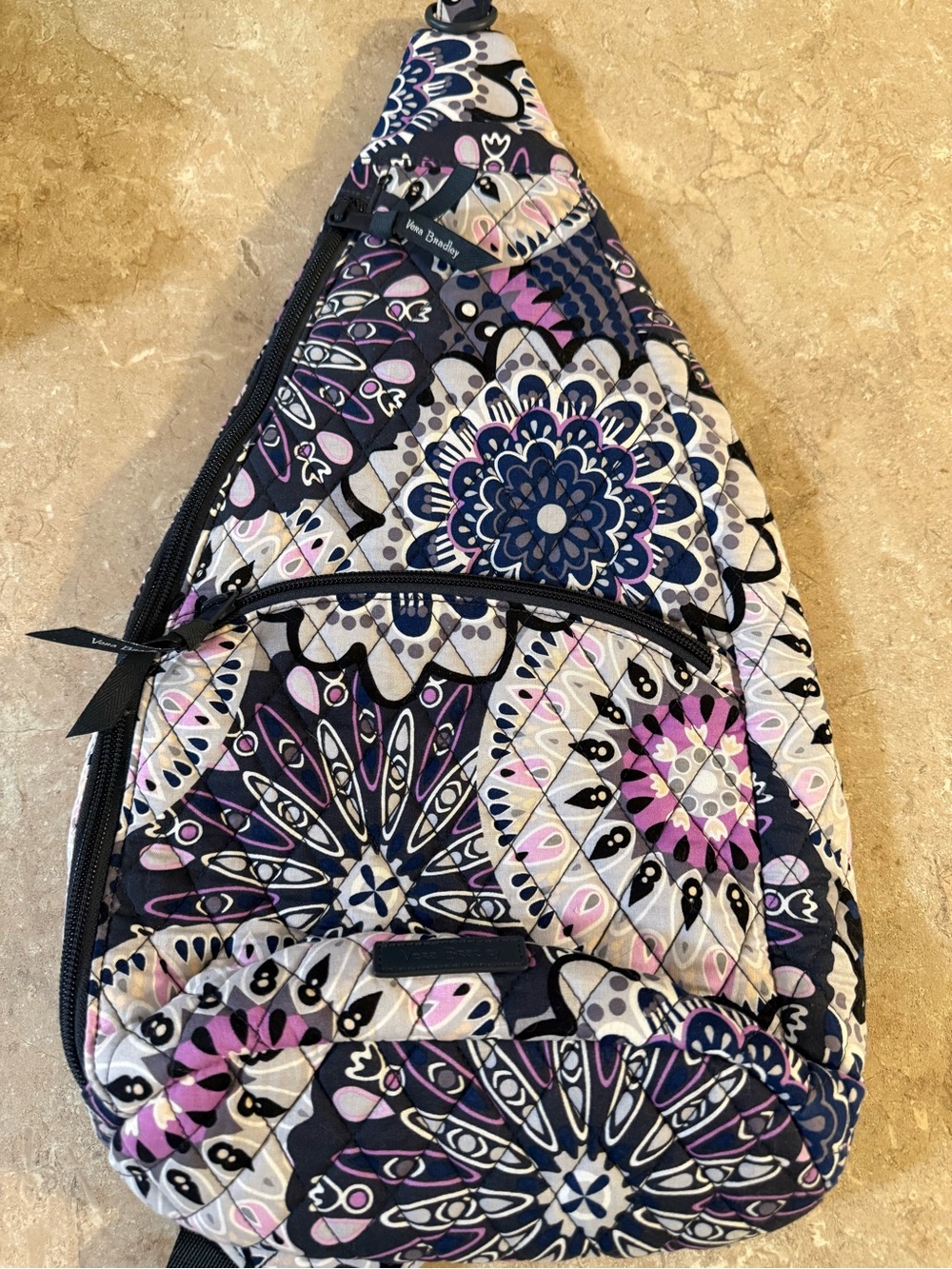 Vera Bradley Navy, Purple & Pink Quilted Sling Backpack